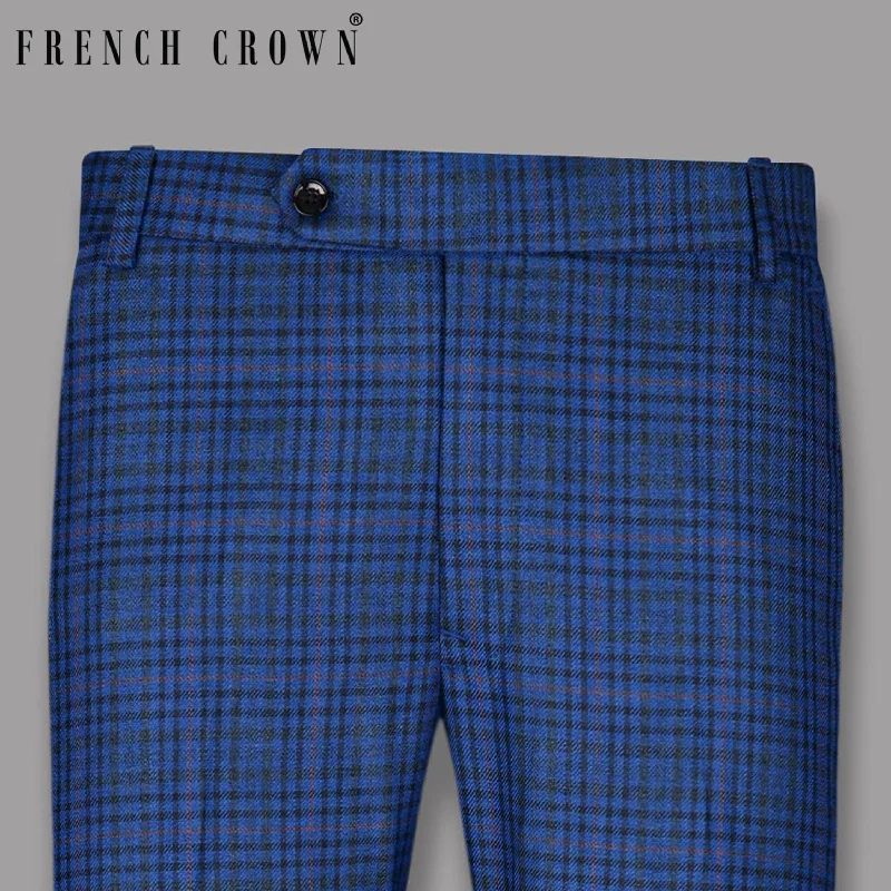 Plus Size Women's Drawstring - Waist Loungewear Pants in Soft FabricsAstronaut Blue with Black Plaid Pant Plus Size Women's Drawstring - Waist Loungewear Pants in Soft FabricsAstronaut Blue with Black Plaid Pant