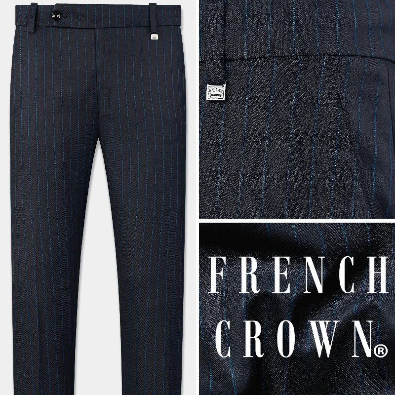 Plus Size Women's Drawstring - Waist Loungewear Pants in Soft FabricsFirefly Blue and Rhino Blue Striped Wool Rich Pant Plus Size Women's Drawstring - Waist Loungewear Pants in Soft FabricsFirefly Blue and Rhino Blue Striped Wool Rich Pant