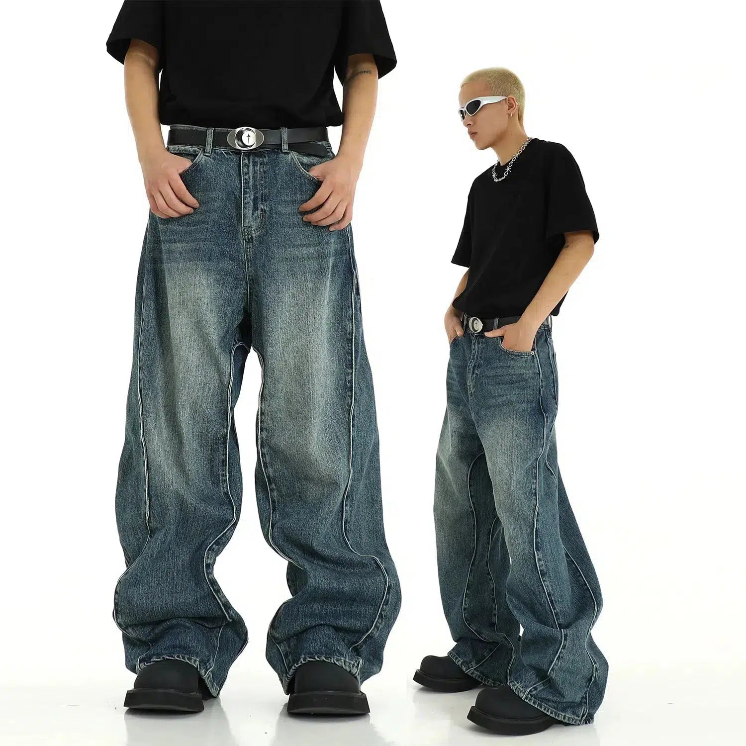 Plus Size Women's Cargo Pants with Multiple Pockets for HikingHeavyweight Stitching Wide-Leg Denim Pants Plus Size Women's Cargo Pants with Multiple Pockets for HikingHeavyweight Stitching Wide-Leg Denim Pants