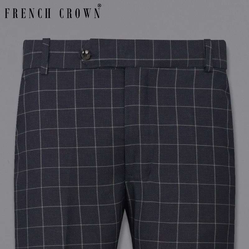 Tapered Leg Women's Wool Blend Trousers for WinterJaguar Black Windowpane Pant