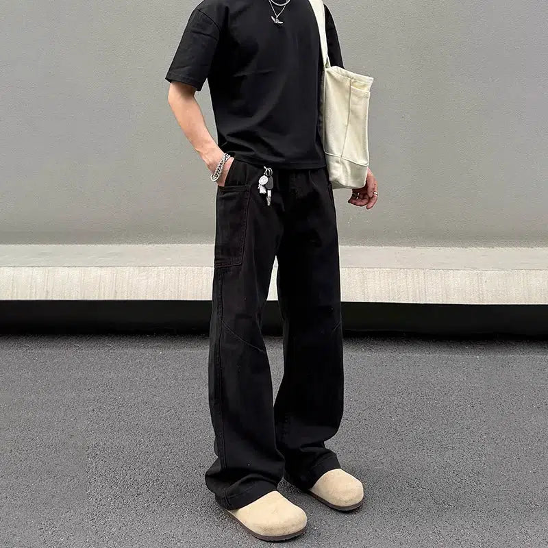 Multi-pocket Black Overalls