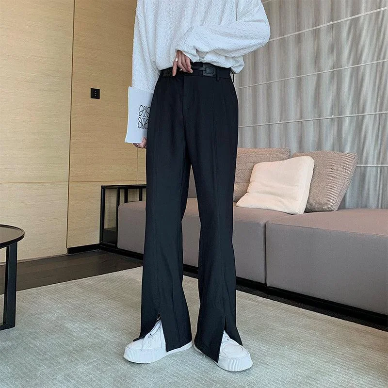 Tapered Leg Women's Wool Blend Trousers for WinterOpen Legs Slit Pants