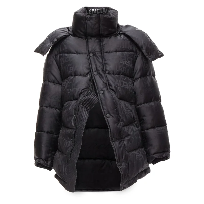 Balenciaga logo jacquard Swing hooded quilted puffer coat