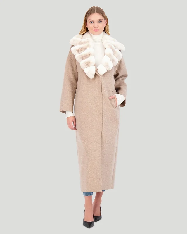 Fabric Coat with Chinchilla Collar