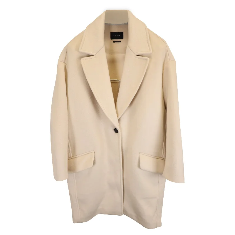 Isabel Marant Fego Single-Breasted Oversized Coat with Pockets in Cream Wool