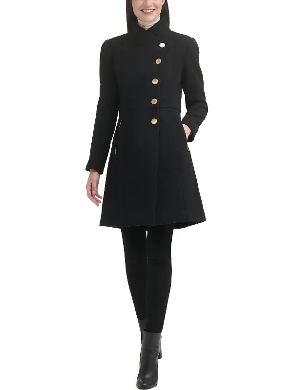 Womens Wool Blend Textured Pea Coat