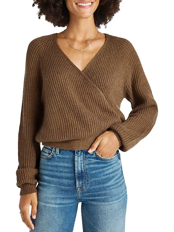 Adele Womens Ribbed Knit Wrap Sweater