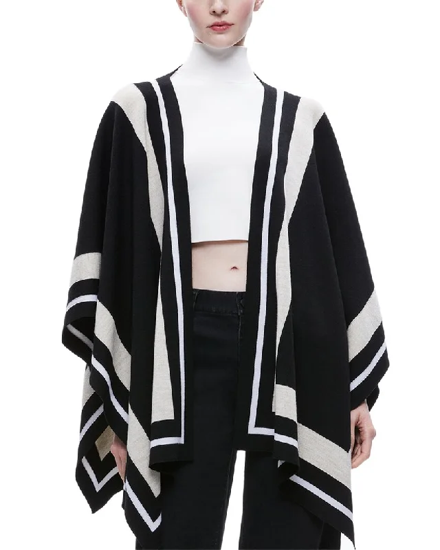 alice + olivia Kamala Bold Stripe Wool-Blend Poncho