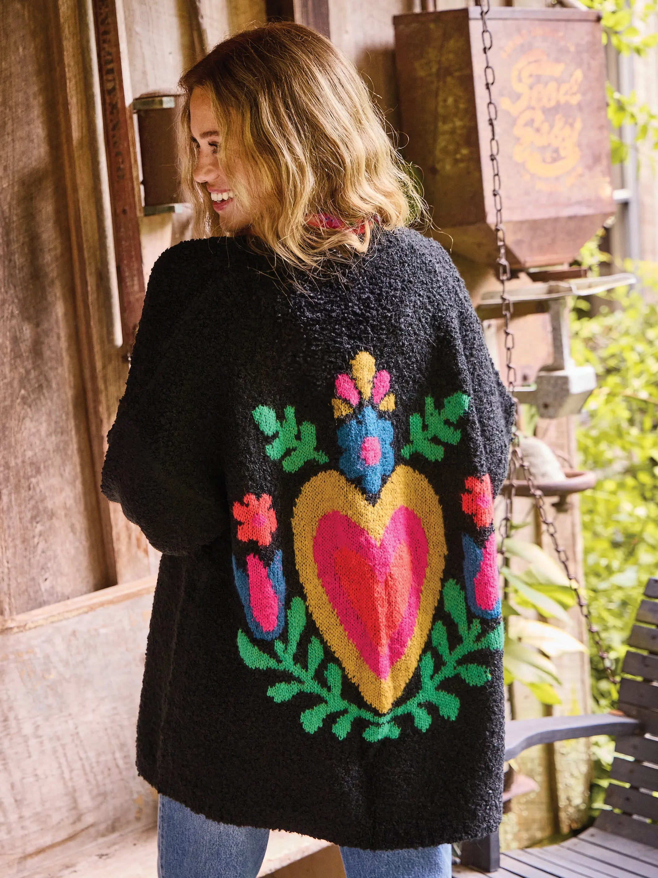 Calla Jacquard Cardigan Sweater - Black Heart