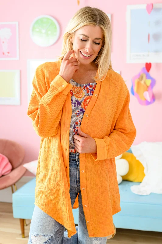 Corey Button Up Top in Tangerine