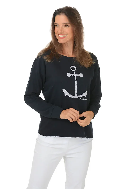 White Anchor Drop Shoulder Sweatshirt