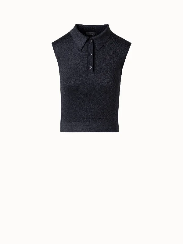 Sleeveless Polo Shirt in Silk Lurex