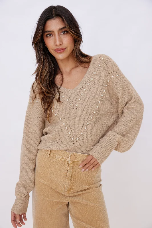 Tatiana Pearl Detail V Neck Sweater