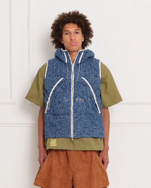 Story mfg. x ROA Vest - Indigo Check Handloom