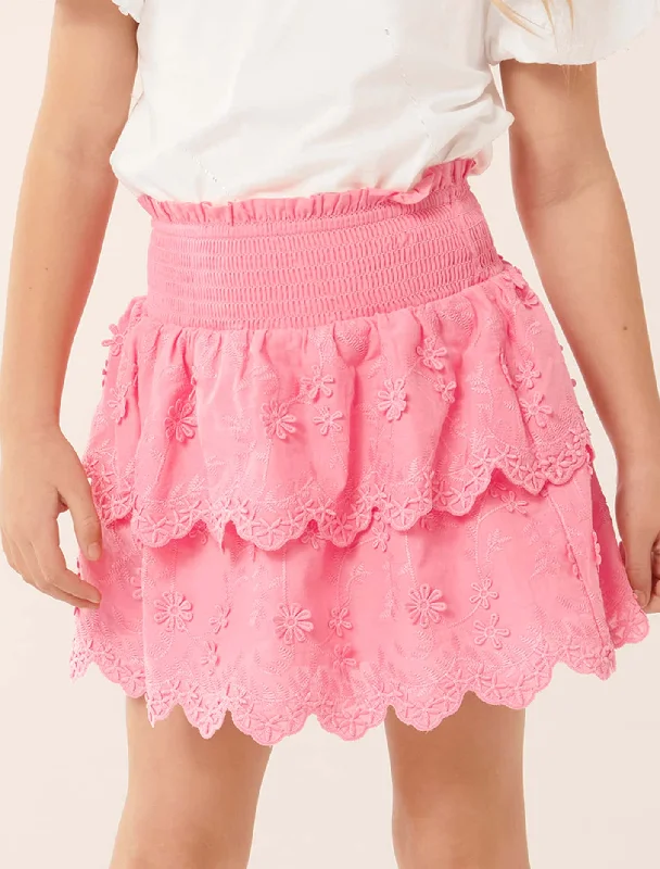 Billie Embroidered Shirred Girls Skirt