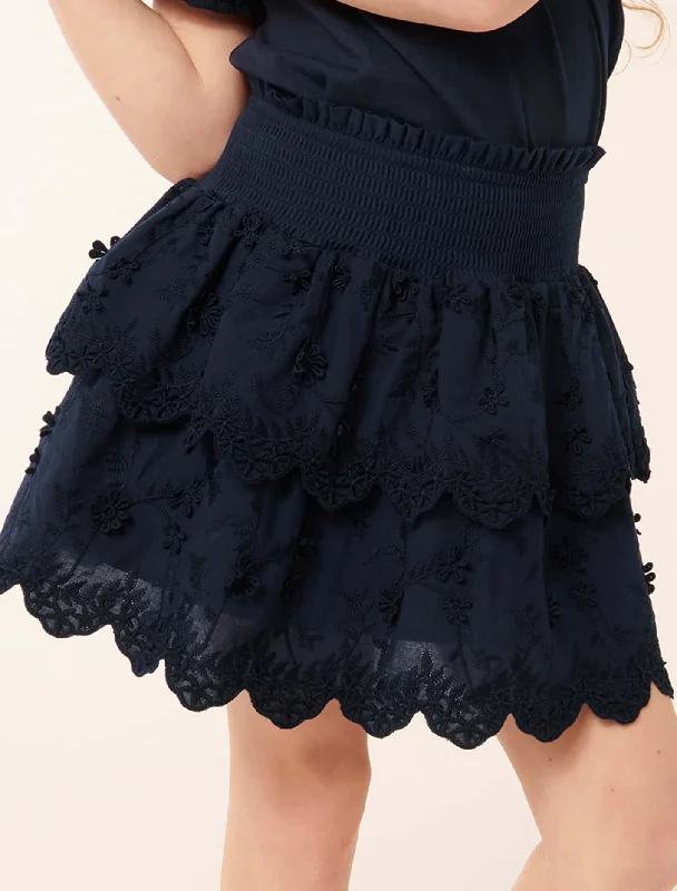 Billie Embroidered Shirred Girls Skirt