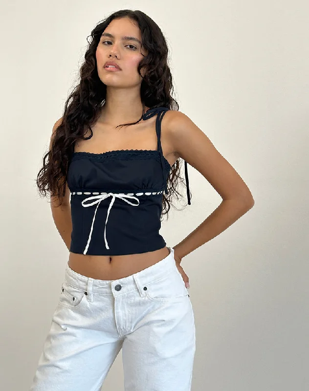 Karisa Cami Top in Navy with White Binding