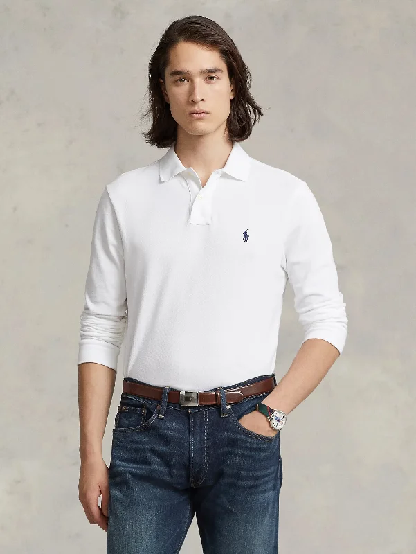 Polo Slim Fit Manica Lunga Bianco