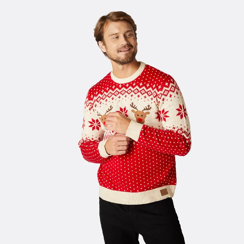 Roter Retro Rentier Weihnachtspullover Herren