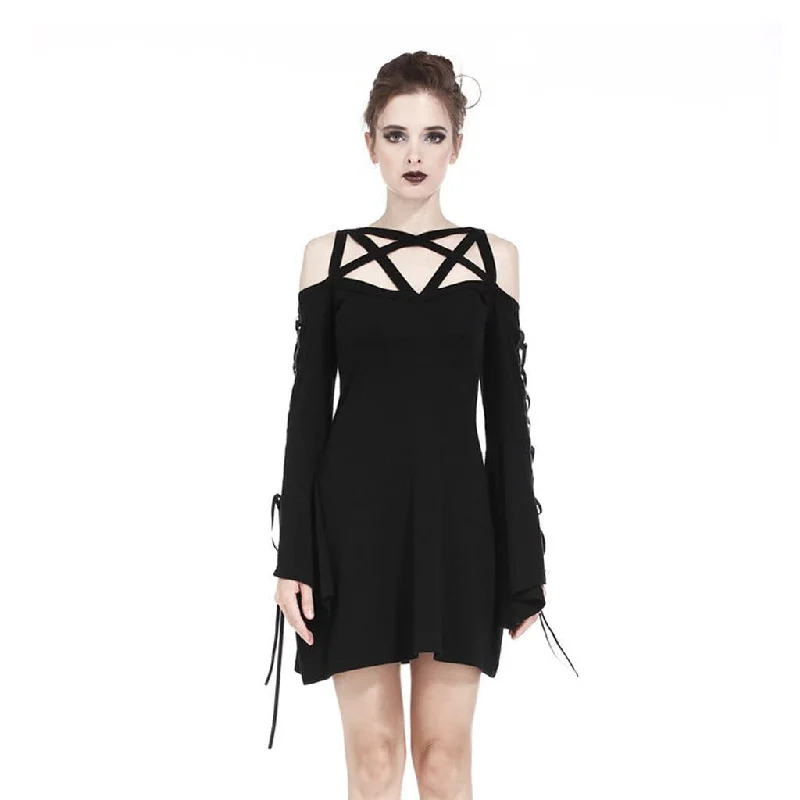 Women's Goth A-line Strappy Short Dress