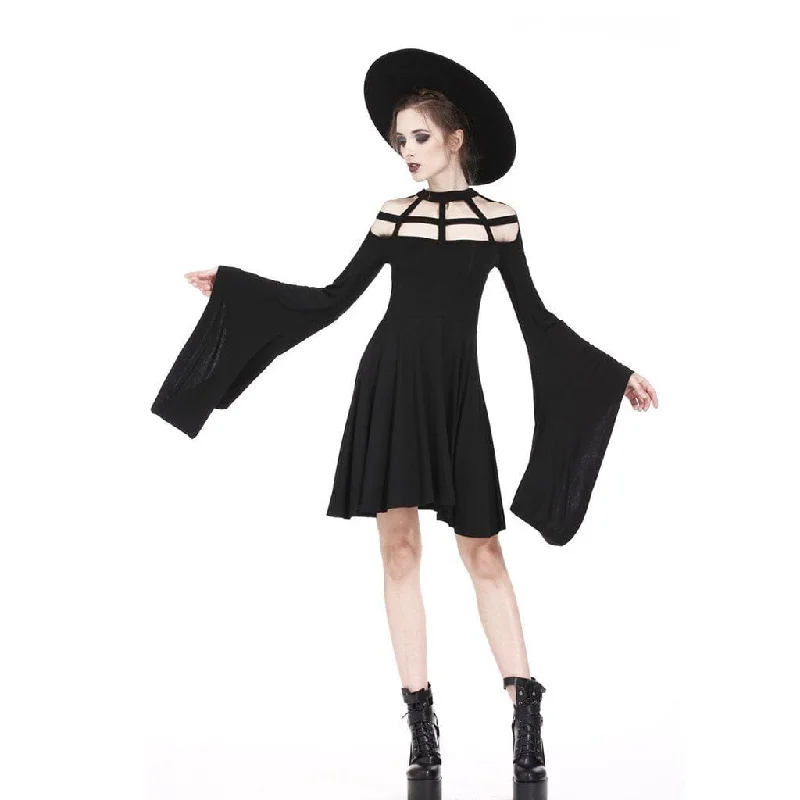 Women's Goth Kimono Sleeves Black Short Dress