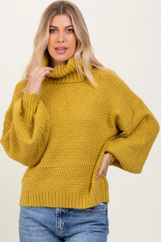 Yellow Chunky Knit Turtleneck Sweater